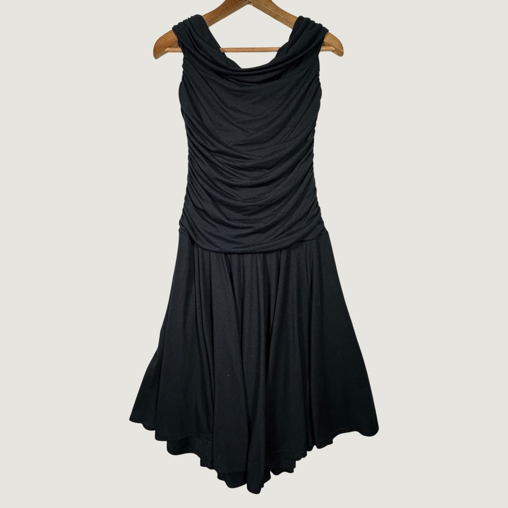 Melissa Masse Ruched Cowl Neck Dress Womens Small Black Draped Flared